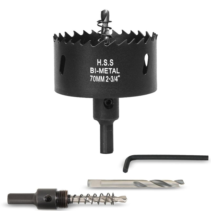 VIKITON 2-3/4 Inch Hole Saw with Arbor for Wood Metal Plastic, 2.75 in Bimetal Hole Cutter, Fast Chip Removal, Smooth Flat Drilling Edge, Lightweight & Portable (Black) - Image 1